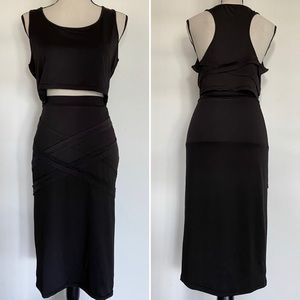 Two Piece Black Crop Top & Fitted Pencil Skirt